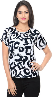 Ossi Casual Short Sleeve Printed Women White Top