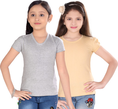 

Sini Mini Casual Cotton Top(Beige, Pack of 2, Silver & beige