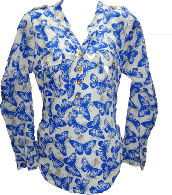 

Deesha Casual Full Sleeve Floral Print Women' Blue Top, Blue;white