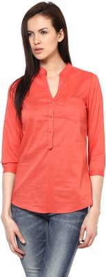 HARPA Casual 3/4 Sleeve Solid Women Orange Top