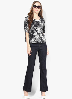 

Only Casual Short Sleeve Printed Women's Black Top, Cloud dancer