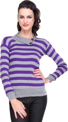 TEEMOODS Casual Full Sleeve Striped Women Purple Top