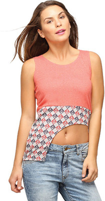Campus Sutra Casual Sleeveless Solid Women Orange Top