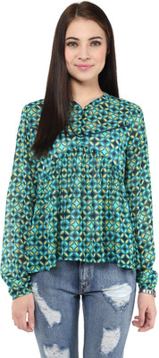HARPA Casual Full Sleeve Printed Women Green Top