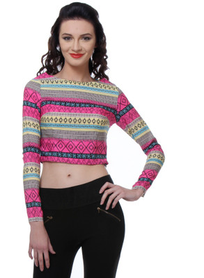 Zastraa Casual Full Sleeve Printed Women Pink Top