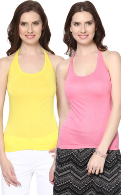 

Trend18 Casual Sleeveless Solid Women's Yellow, Pink Top, Pink;yellow