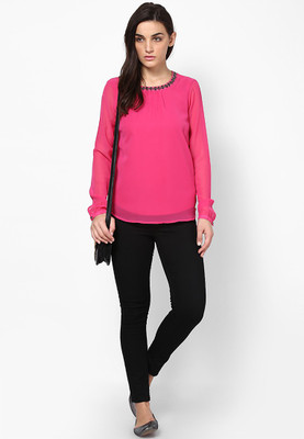 

Only Casual Full Sleeve Solid Women's Pink Top, Beetroot purple