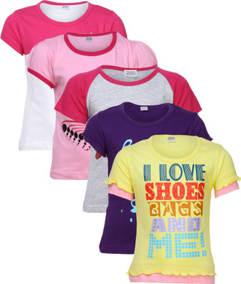 Gkidz Girls Casual Cotton Top(Multicolor, Pack of 5, Pink