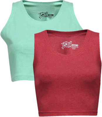 

Campus Sutra Casual Sleeveless Solid Women's Multicolor Top, Maroon;sea green