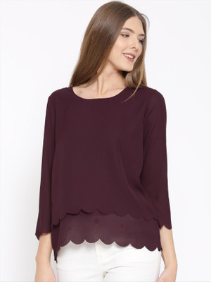 rare Casual 3/4 Sleeve Solid Women Maroon Top rare Casual 3/4 Sleeve Solid Women Maroon Top