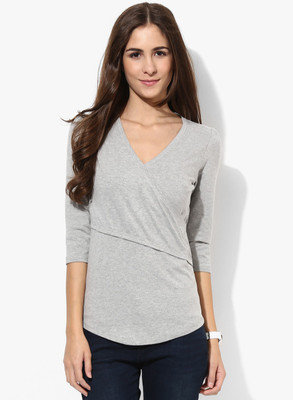 Espresso Casual 3/4th Sleeve Solid Women's Grey Top, Grey melange