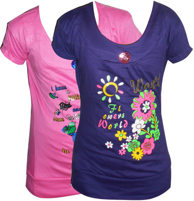 

Cute Raskals Casual Cotton Top(Pink, Pack of 2, Violet