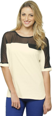 

Miss Chase Casual Short Sleeve Solid Women's Black, Beige Top, Black;white