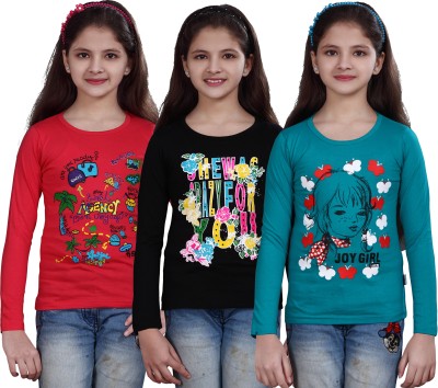 SINI MINI Girls Casual Cotton Blend Top(Multicolor, Pack of 3)