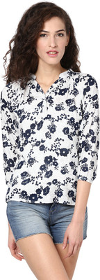 HARPA Casual 3/4 Sleeve Floral Print Women White Top