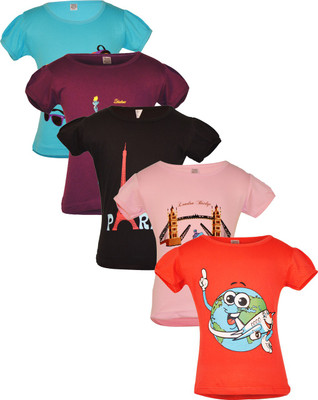 

Gkidz Girls Casual Cotton Top(Multicolor, Pack of 5, Black