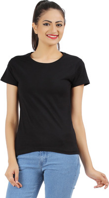 

Ap'pulse Solid Women's Boat Neck Black T-Shirt