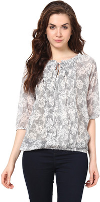 HARPA Casual 3/4 Sleeve Printed Women Grey Top