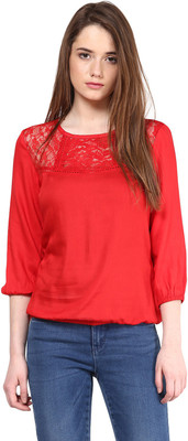 HARPA Casual 3/4 Sleeve Lace Women Red Top