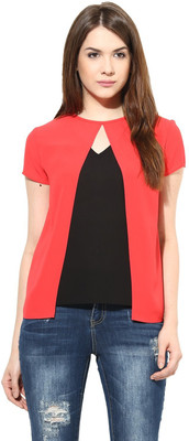 HARPA Formal Short Sleeve Solid Women Red Top