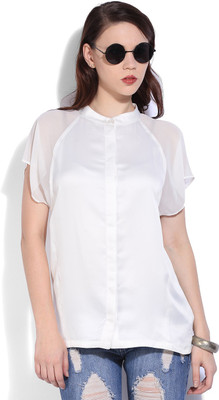 United Colors of Benetton Casual Short Sleeve Solid Women White Top