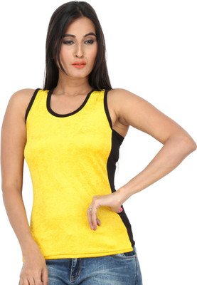 

Dovekie Casual Sleeveless Self Design Women's Yellow, Black Top, Black;yellow