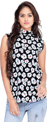 Ossi Casual Sleeveless Printed, Animal Print Women Black Top Ossi Casual Sleeveless Printed, Animal Print Women Black Top