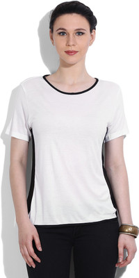 United Colors of Benetton Casual Short Sleeve Solid Women White, Black Top