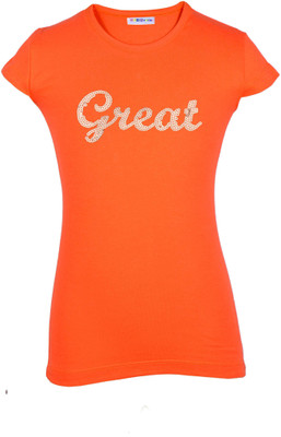 Lil Orchids Girls Casual Cotton Top(Orange, Pack of 1, Coral