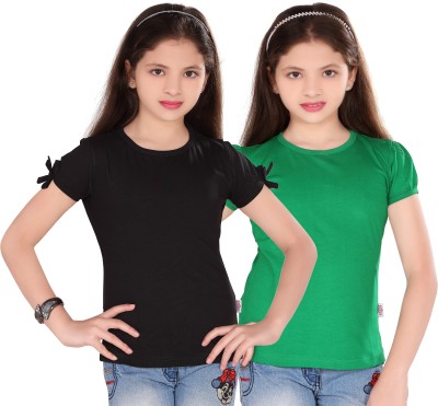 SINI MINI Girls Casual Cotton Blend Top(Green, Pack of 2)