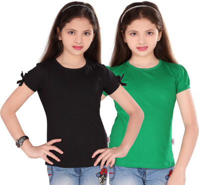 

Sini Mini Casual Cotton Top(Green, Pack of 2, Black & green