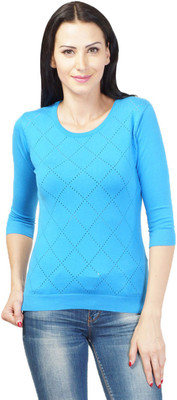 

Kalt Casual 3/4th Sleeve Self Design Women's Light Blue Top, Turquoise