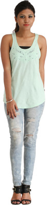 

Heritage Tycoon Casual Sleeveless Embroidered Women's Green Top(Size: XS)
