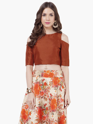 FabAlley Indya Casual Short Sleeve Solid Women Orange Top