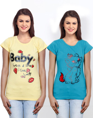 

IndiWeaves Casual Short Sleeve Printed Women's Yellow, Blue Top(Size: XL), Blue;yellow