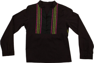

Pure Nautanki Casual Cotton Top(Black, Pack of 1, Black & pink & green
