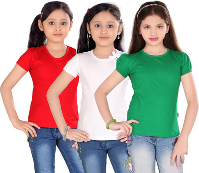 

Sini Mini Girls Casual Cotton Top(Multicolor, Pack of 3, Red & white & green