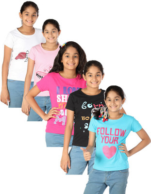 

Gkidz Girls Casual Cotton Top(Multicolor, Pack of 5, Black