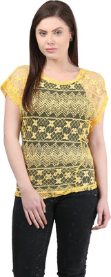 MAYRA Casual Short Sleeve Solid Women Yellow Top