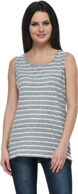 Frenchtrendz Casual Sleeveless Striped Women White, Grey Top