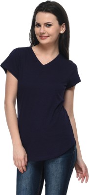 Frenchtrendz Casual Cap Sleeve Solid Women Dark Blue Top