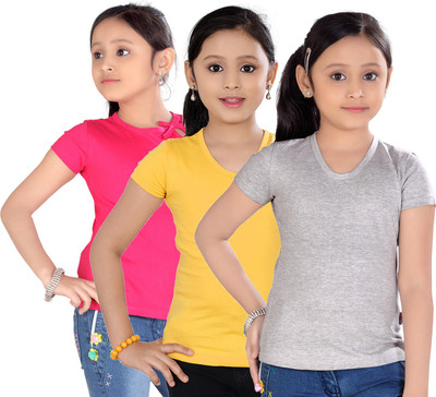 

Sini Mini Casual Cotton Top(Multicolor, Pack of 3, Pink & yellow & silver