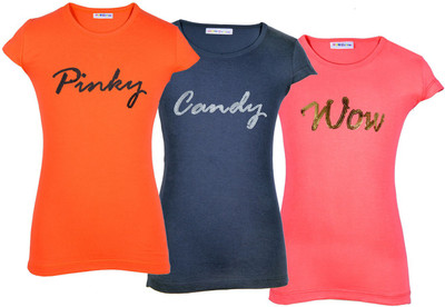 

Lil Orchids Girls Casual Cotton Top(Multicolor, Pack of 3, Orange