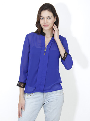 MAYRA Casual 3/4 Sleeve Solid Women Blue Top