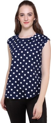 Mallory Winston Casual Cap Sleeve Printed Women Blue Top