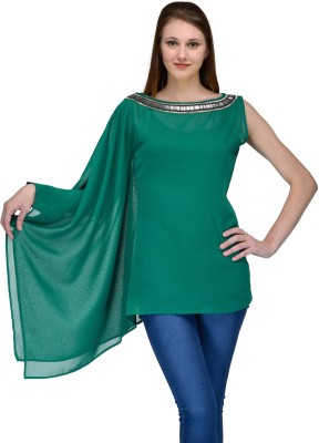 BITTERLIME Casual Kimono Sleeve Self Design Women Dark Green Top