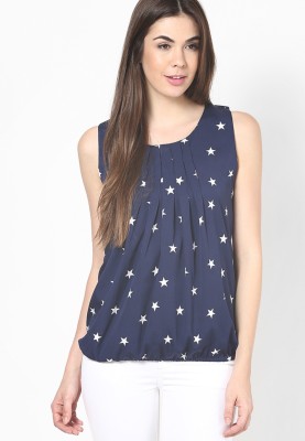 MAYRA Casual Sleeveless Printed Women Blue Top