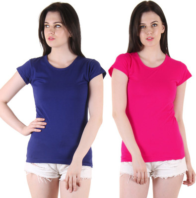 Diaz Casual Short Sleeve Solid Women Blue, Pink Top