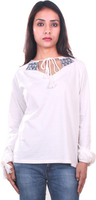 

AR2 Party Full Sleeve Embroidered Women's White Top, Ivory