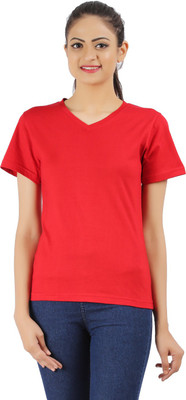

Ap'pulse Solid Women's V-neck Red T-Shirt, Cherry red